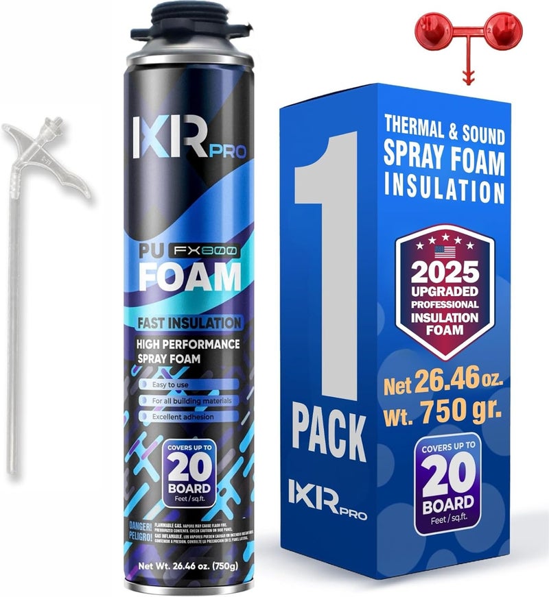 ixirpro Spray Foam Insulation Can (26.46 oz. / 750 g) Expanding Sealant, Closed Cell Spray Foam Heat Acoustic Insulation, High Density, Walls Ceiling Windows Doors - Image 1